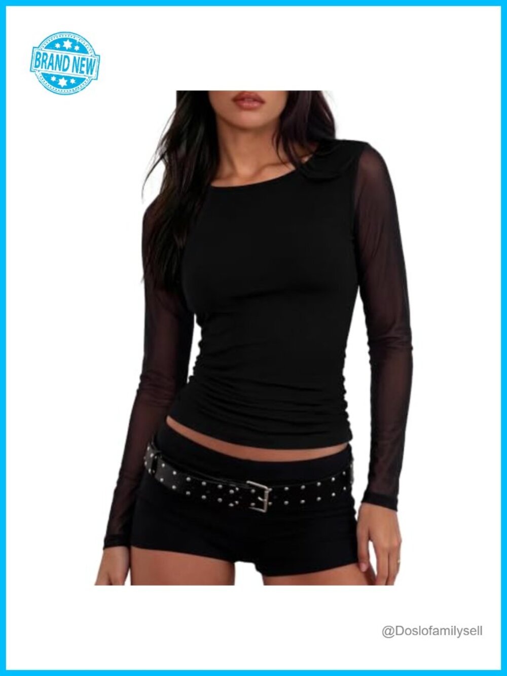 Elesomo Women Mesh Long Sleeve Boat Neck Sheer Shirt Top
